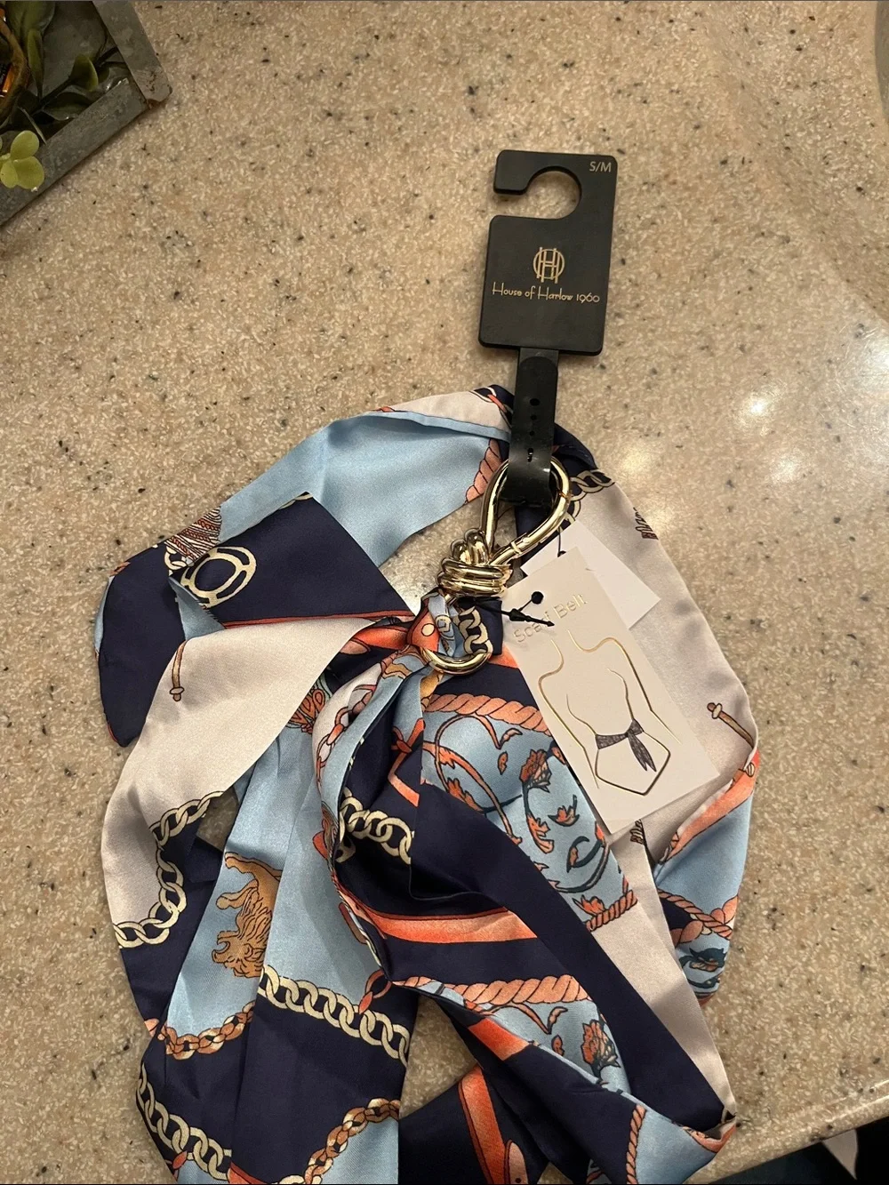 House of Harlow 1960 Navy, Light Blue & Cream Chain-Print Scarf Belt